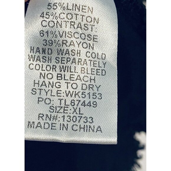 Umgee Top Womens XL Black Leopard Print Puffy Sleeve Linen Blend Fringe Hem Boho - Picture 6 of 7